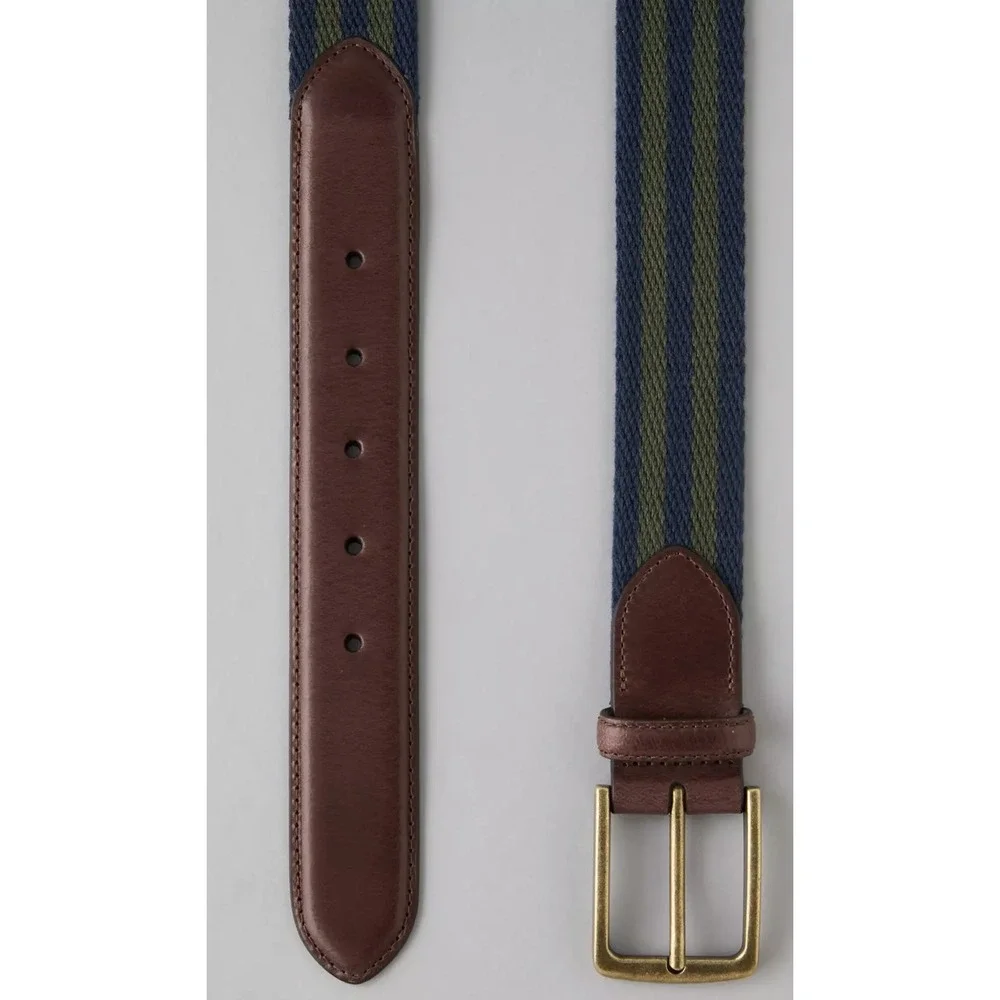 NWT American Eagle Striped Web Belt - Men's Size 30 Navy Green Preppy $29 NEW